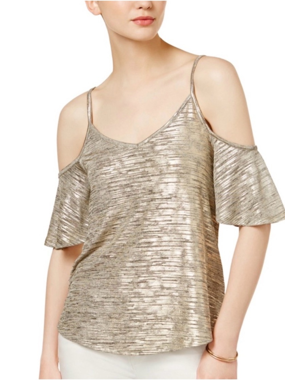 Bar III Gold Metallic Cold-Shoulder Camisole